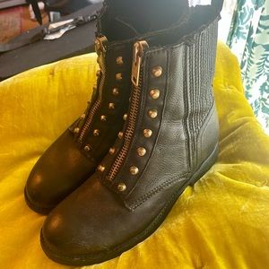 ASH Moto leather gold stud zipper ankle boots